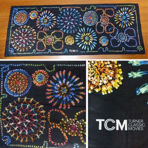 TCM Turner Classic Movie Scarf Black Colorful Fireworks Kaleidoscope Silk Wrap - Picture 2 of 15